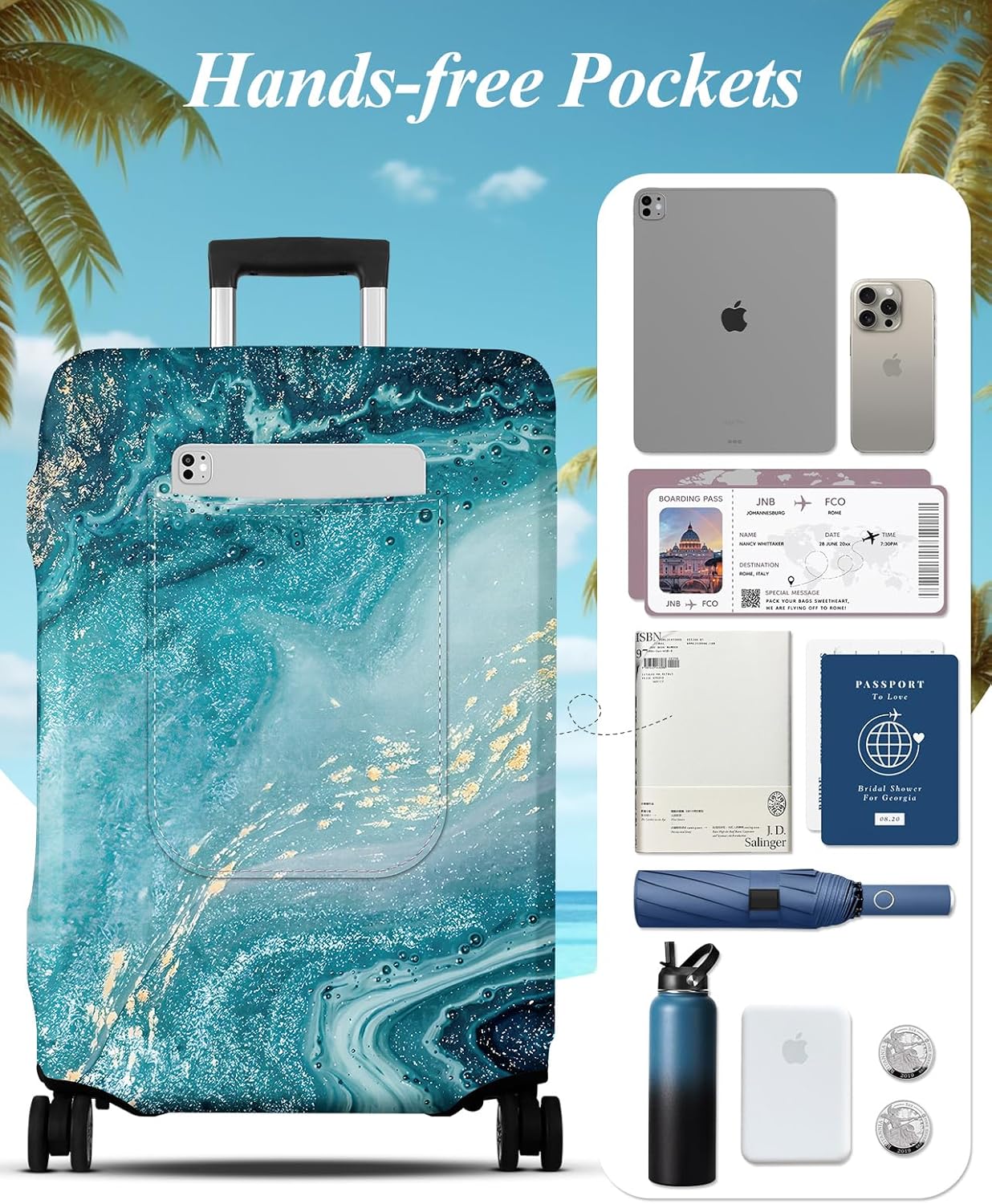 Slohif Luggage Cover for Suitcase Tsa Approved Protector - Luggage Sleeve Large Suit Case Cover Travel Stretch Baggage Case Protective Washable Fit 29-30 Inch Sea Wave L