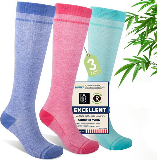 Mens Compression Socks for Men Women, 15-20 mmHg Bamboo Viscose Knee High Soft Support for Travel Daily