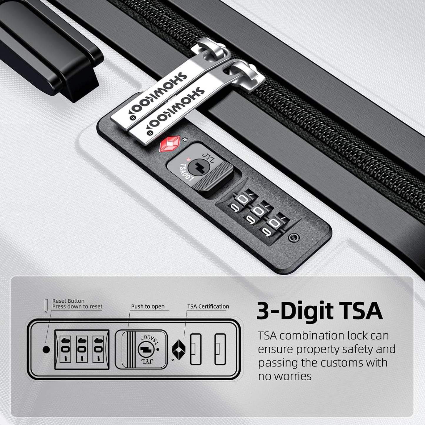 SHOWKOO Luggage Sets Expandable PC+ABS Durable Suitcase Sets Double Wheels TSA Lock White 3pcs
