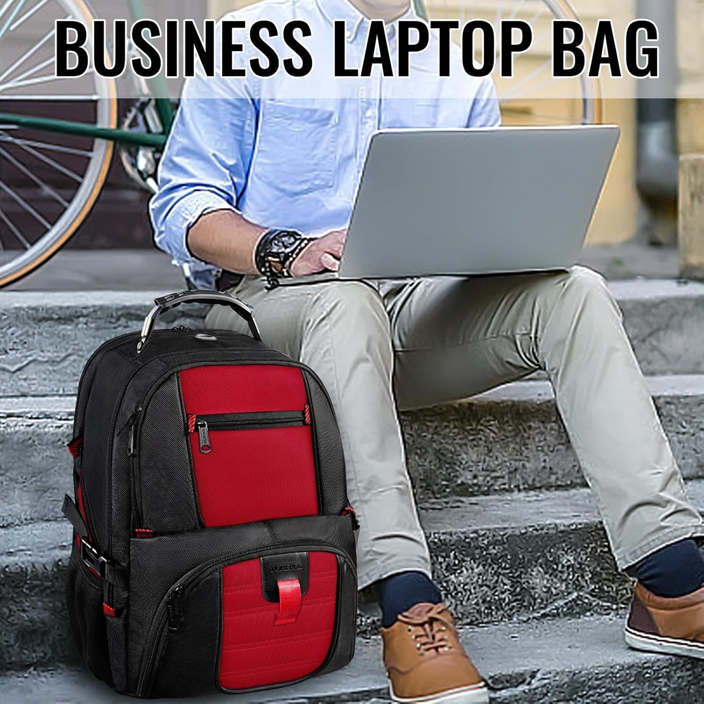 YOREPEK Travel Backpack, Extra Large 50L Laptop Backpacks for Men Women, Water Resistant College Backpack Airline Approved Business Work Bag with USB Charging Port Fits 17 Inch Computer, Bright Red