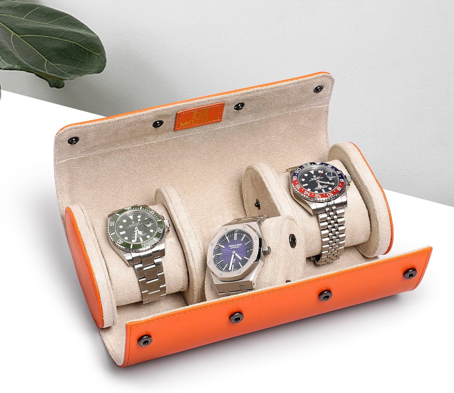 MOZSLY Watch Roll Travel Case 3 Slots Portable Watches Box Organizer Storage Holder Pattern PU Leather