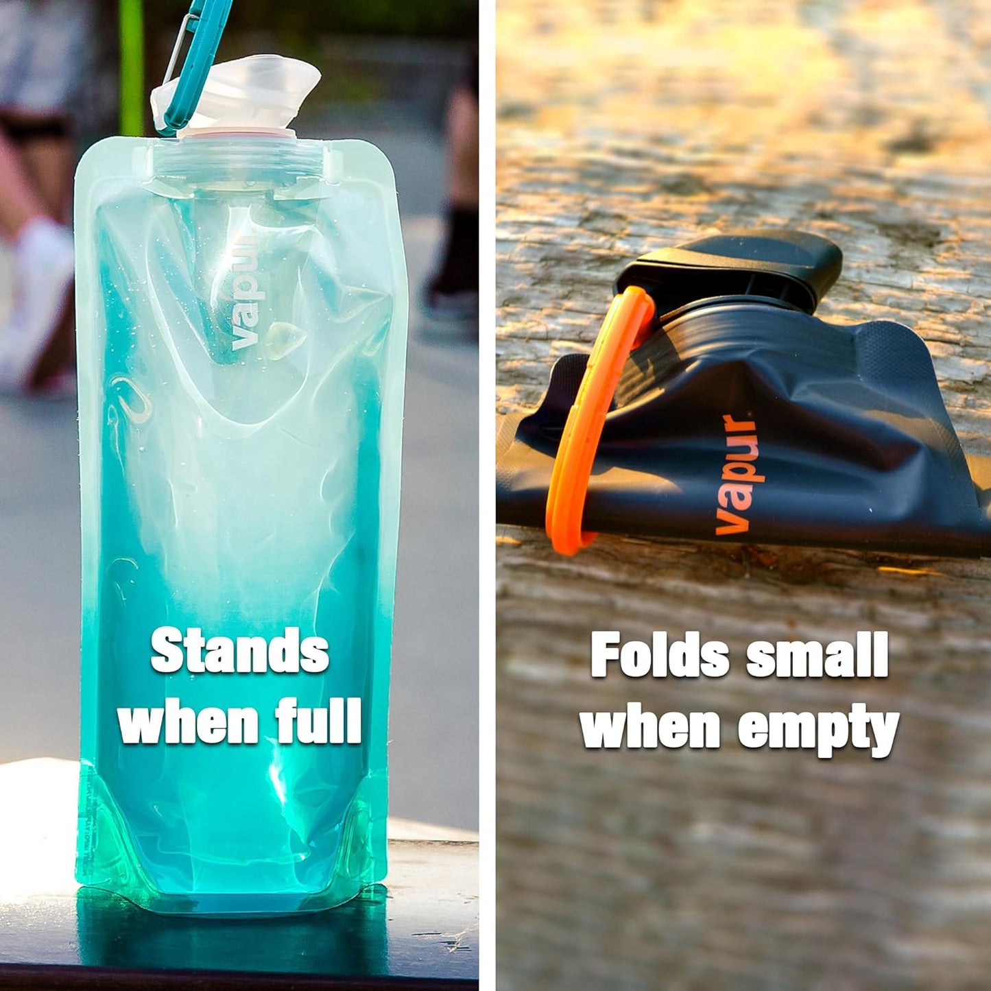 Vapur Flexible, Collapsible Wide Mouth Anti-Bottle with Detachable Carabiner, 34 Ounce, Admiral Blue, Pack of 1