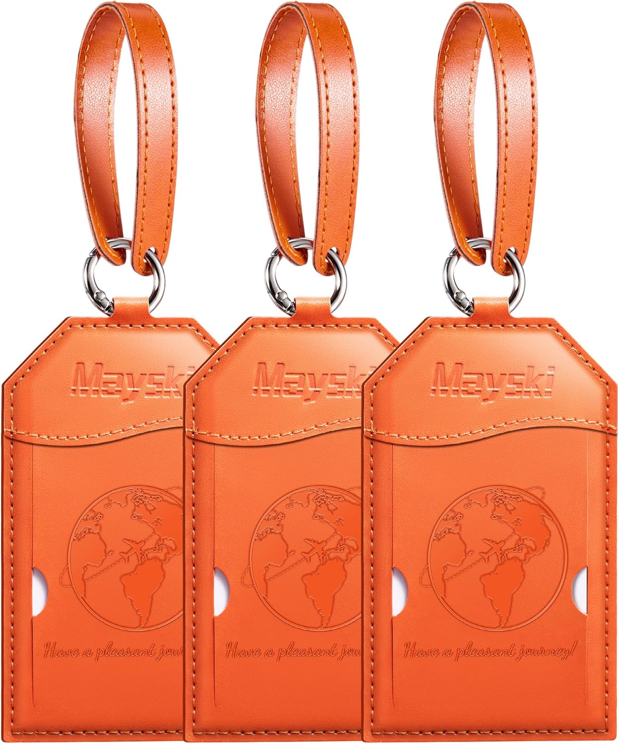 Mayski Luggage Tags for Suitcases 3 Pack Suitcase Bag Tags, TSA Approved, Metal Buckle, Bag Tags with Name ID Card Travel Essentials, Orange Global