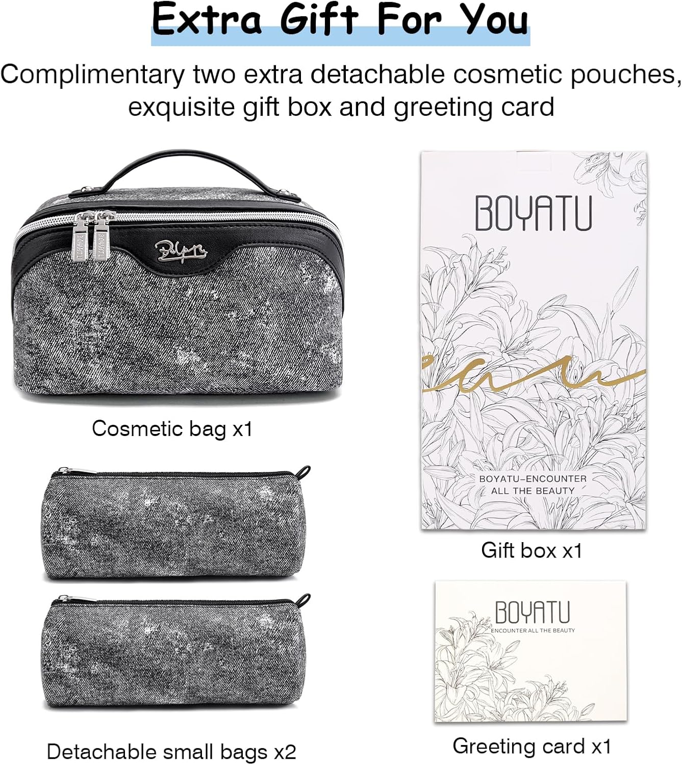 Travel Makeup Bag Cosmetic Bags for Women: 3 Sets Large Capacity Make up Bag - Portable Toiletry Bags with Handle for Women(05-Black)