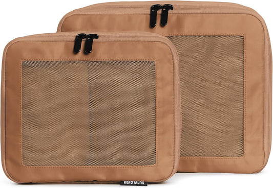 Compression Packing Cubes for Travel - Luggage Organizer Bags - Double Zipper Packing Cubes for Suitcases (2-Pack, Mocha)