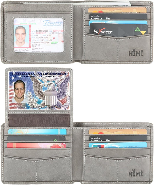 Wallet for Men-Genuine Leather RFID Blocking Bifold Stylish Wallet With 2 ID Window