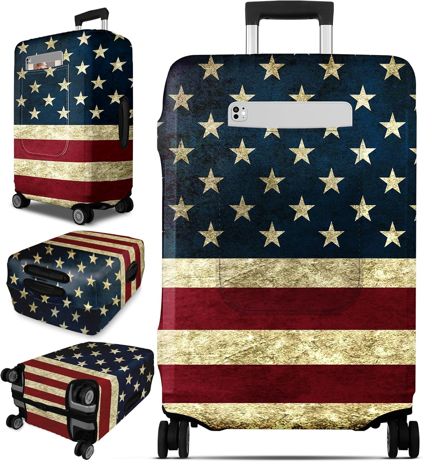 Slohif Luggage Cover for Suitcase Tsa Approved Protector - Luggage Sleeve Large Suit Case Cover Travel Stretch Baggage Case Protective Washable Fit 30-32 Inch Flag XL