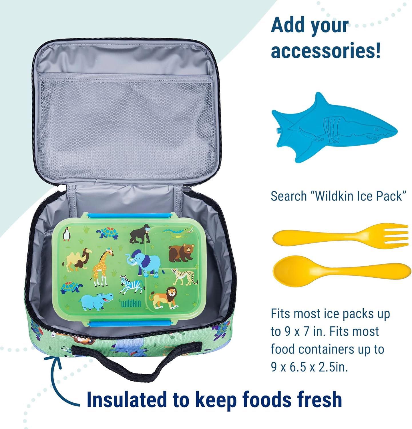 Wildkin Kids Insulated Lunch Box – Durable and Reusable for School & Travel - Wild Animals