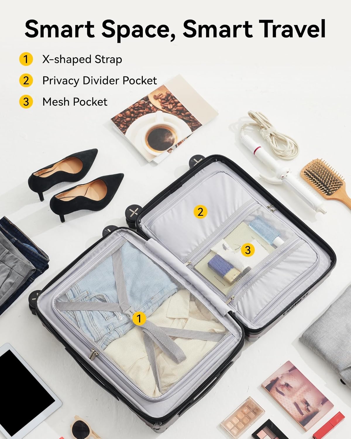LUGGEX Luggage with Spinner Wheels, Polycarbonate Expandable Hard Shell Suitcase, Carry On 20 Inch, Cherry