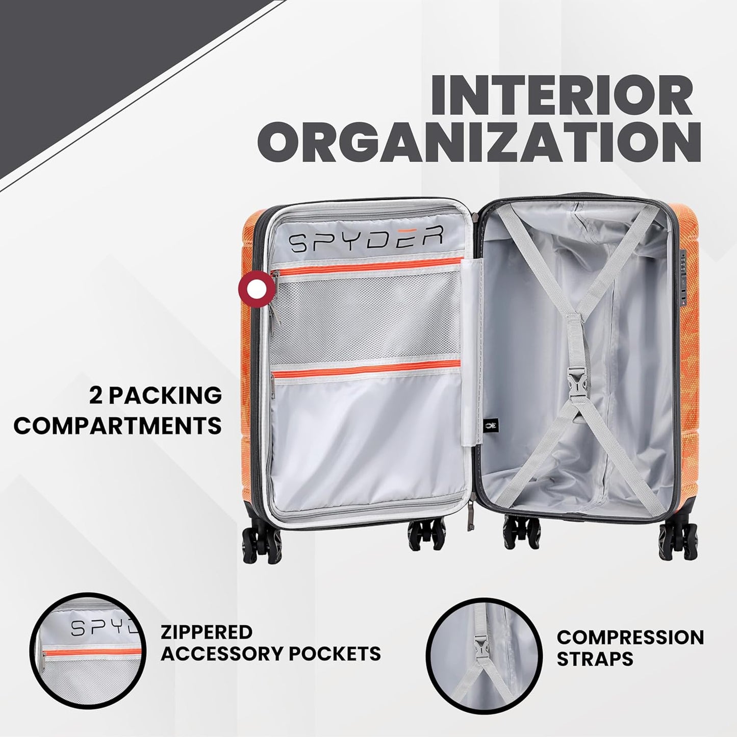 Spyder Matrix 25 Inch Medium Checked Luggage Expandable Hardside Upright Suitcase with 360° Spinner Wheels, TSA Approved Lock, Orange