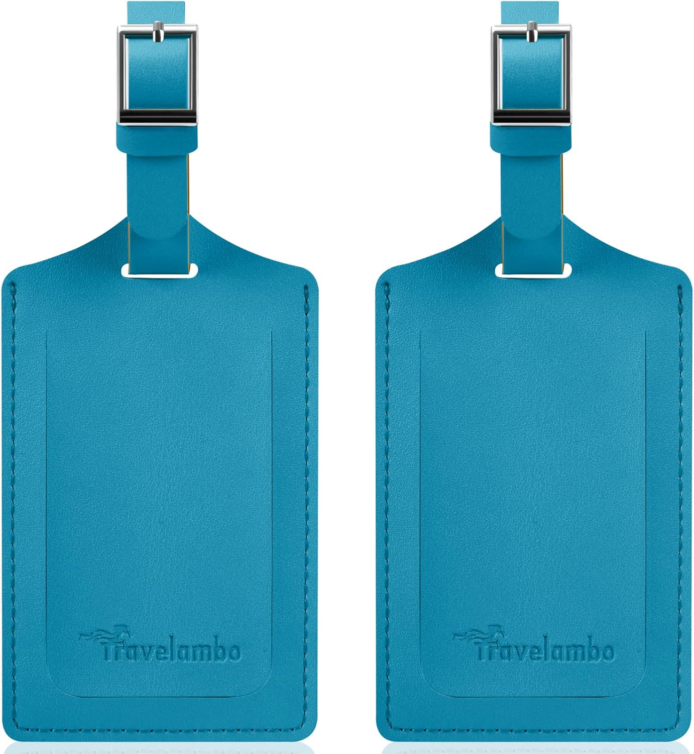 Travelambo Luggage Tags for Suitcases Faux Leather Privacy Protection 2 Pack Bag Tags Travel Accessories Essential, Energetic Blue