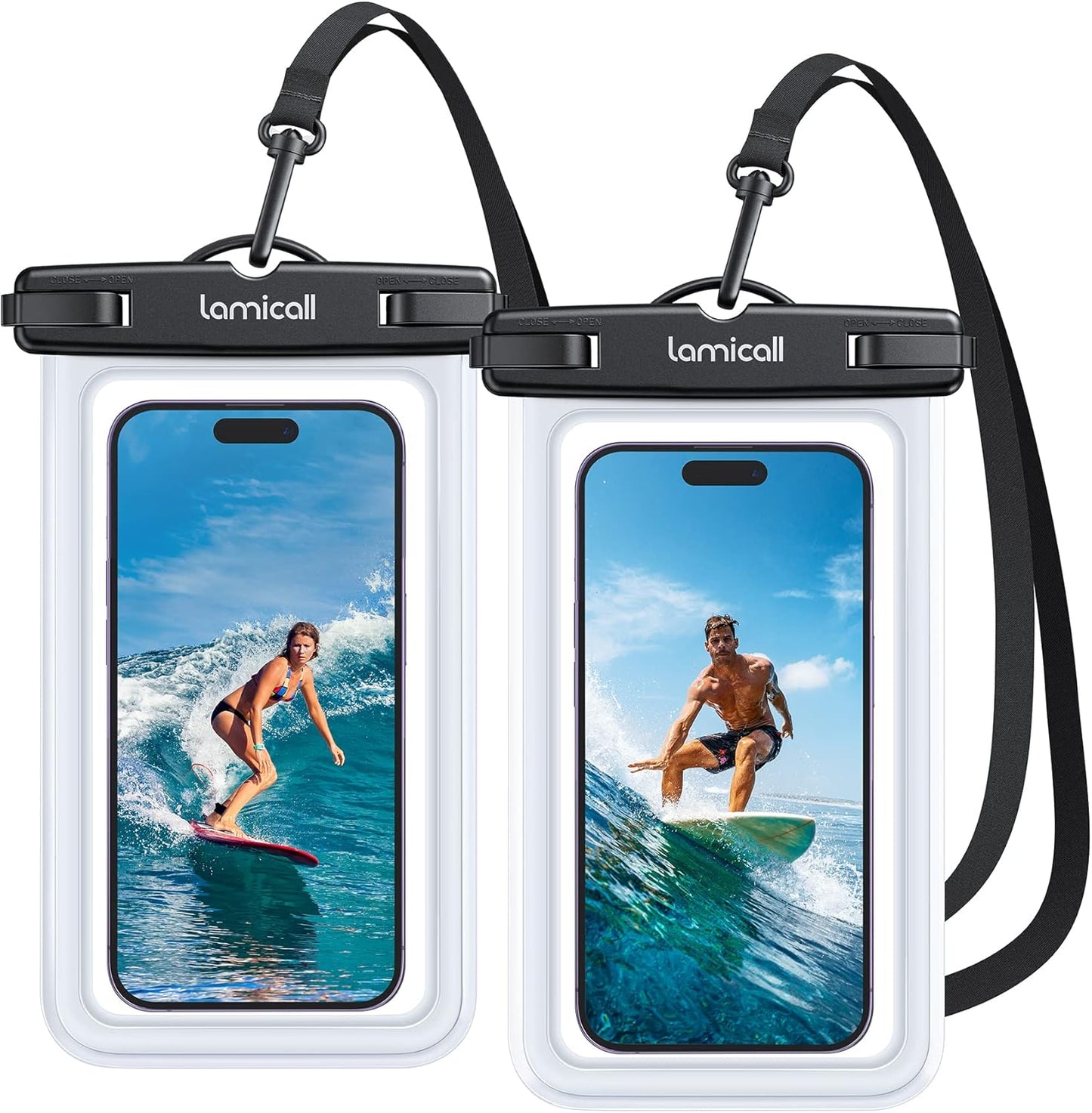 Lamicall Waterproof Phone Pouch Case - [2 Pack][Easy Lock & Heavy Duty] IPX8 Water Proof Cell Phone Dry Bag for Beach, Protector for iPhone 16 15 14 13 12 11 Pro Max Plus XS XR, Galaxy S24 S23, 4-7"