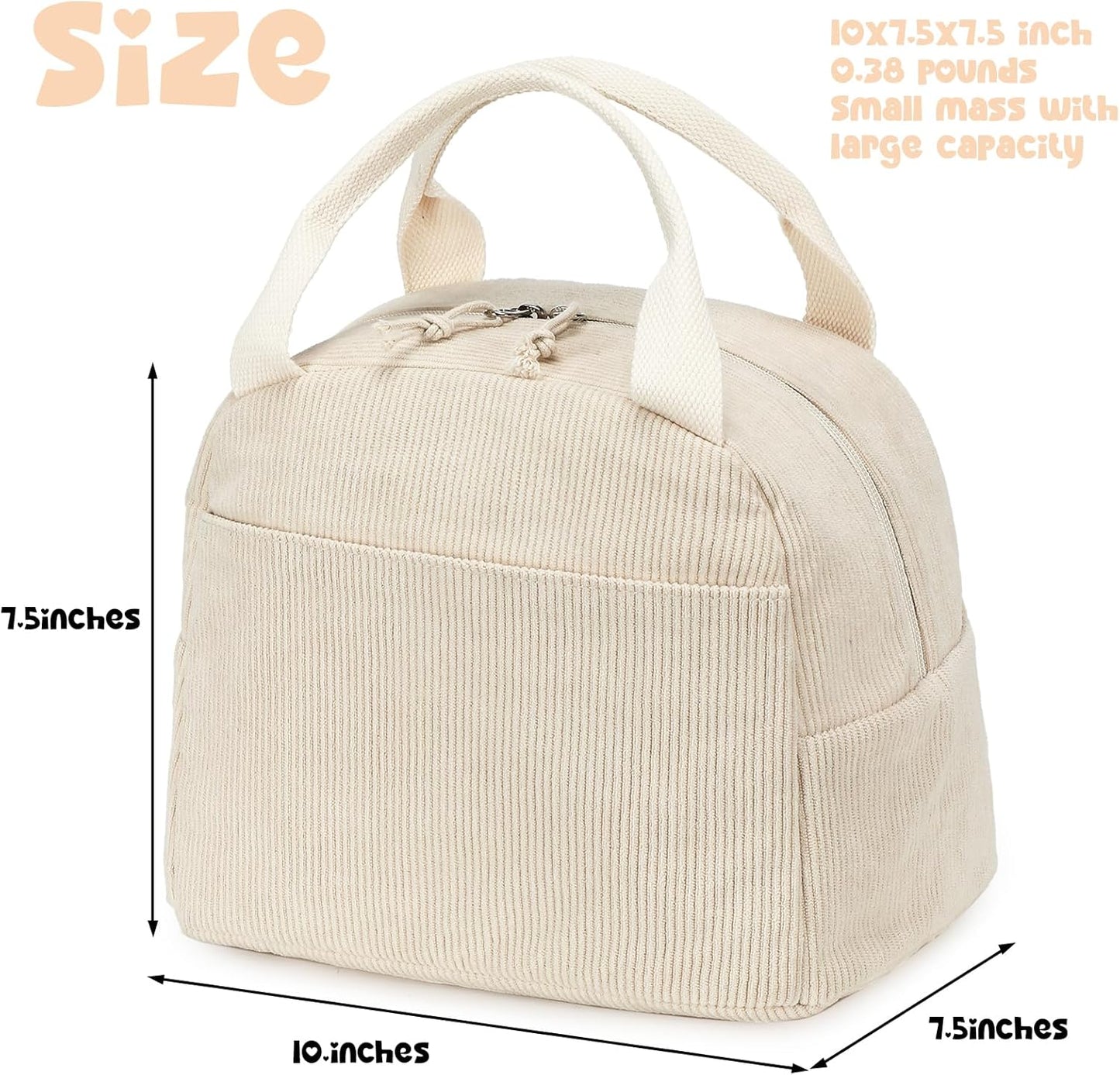 Bluboon Lunch Bag for Women Men Cute Corduroy Lunch Tote Bags Reusable Insulated Lunch Box Large Capacity Reusable Insulated Cooler for Work Picnic or Travel