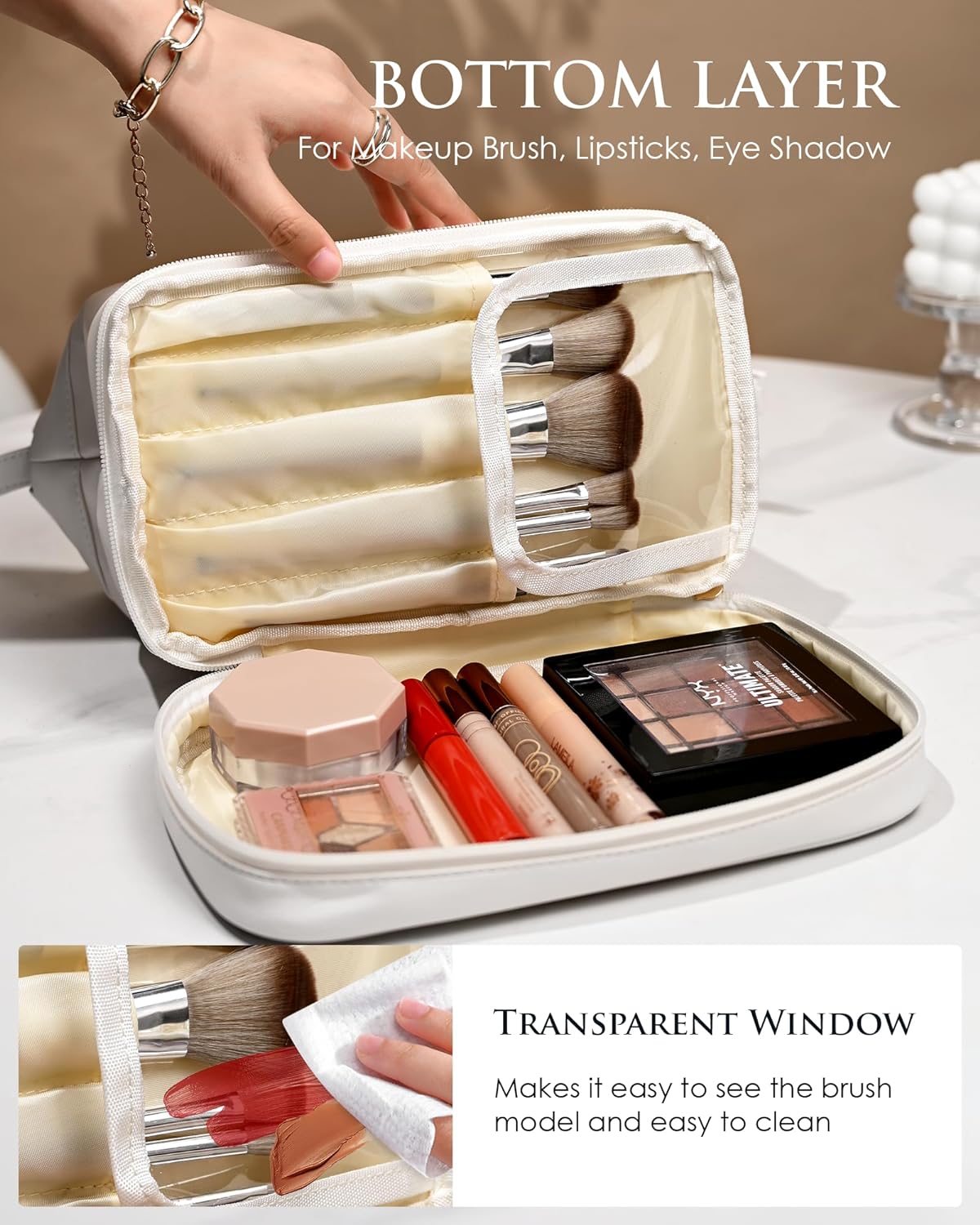 Personalized Gifts for Women, Initial Makeup Bag, Travel Gifts, Personalized Bags, Waterproof Double Layer Cosmetic Bag, Leather Makeup Bags Letter Travel Toiletry Bag, Friend Gifts
