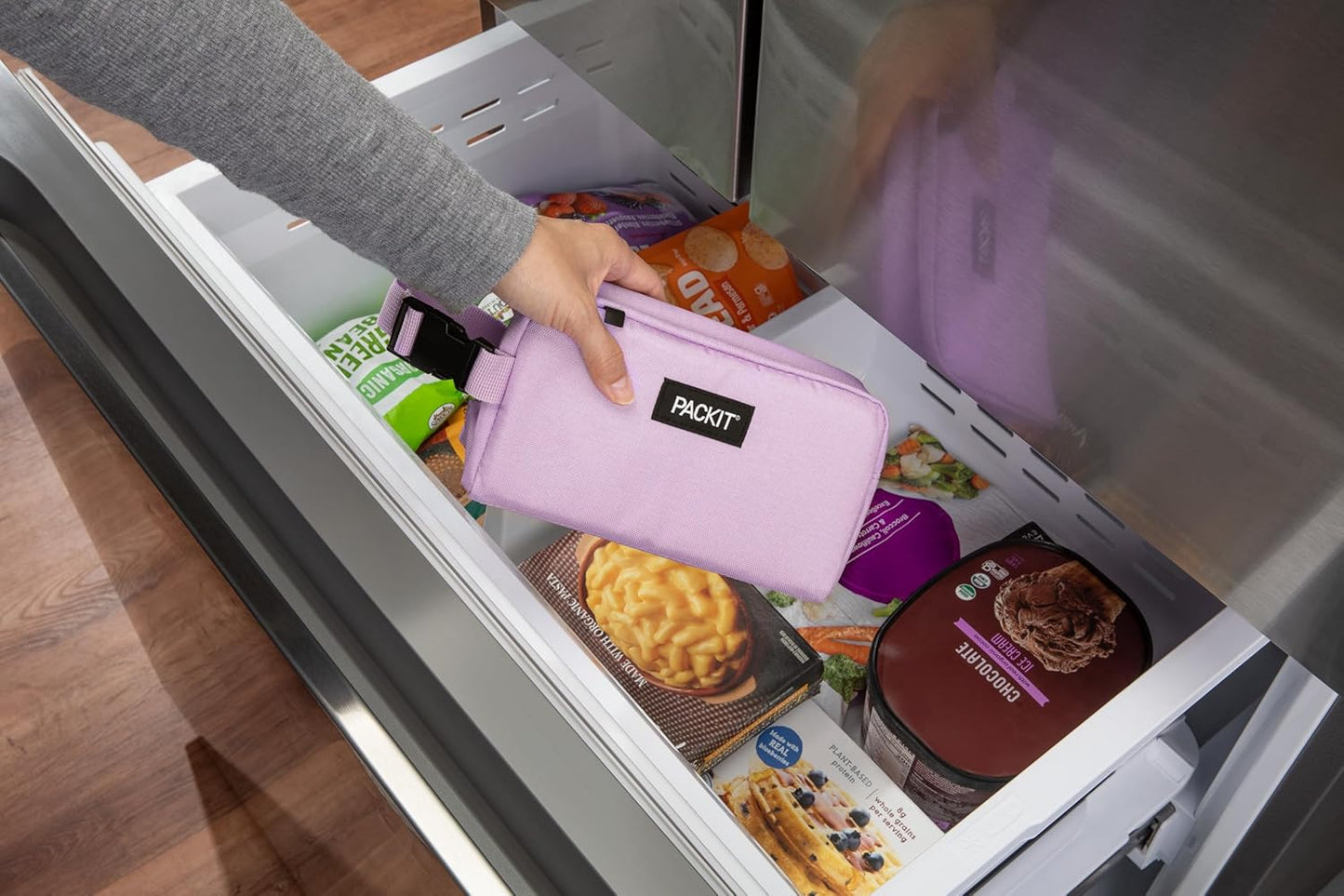 PackIt Freezable Snack Box, Lavender, Built with ECOFREEZE Technology, Collapsible, Reusable, Zip Closure with Buckle Handle, Designed For Work Snacks, Fresh Snacks On the Go, Adults, and All Ages