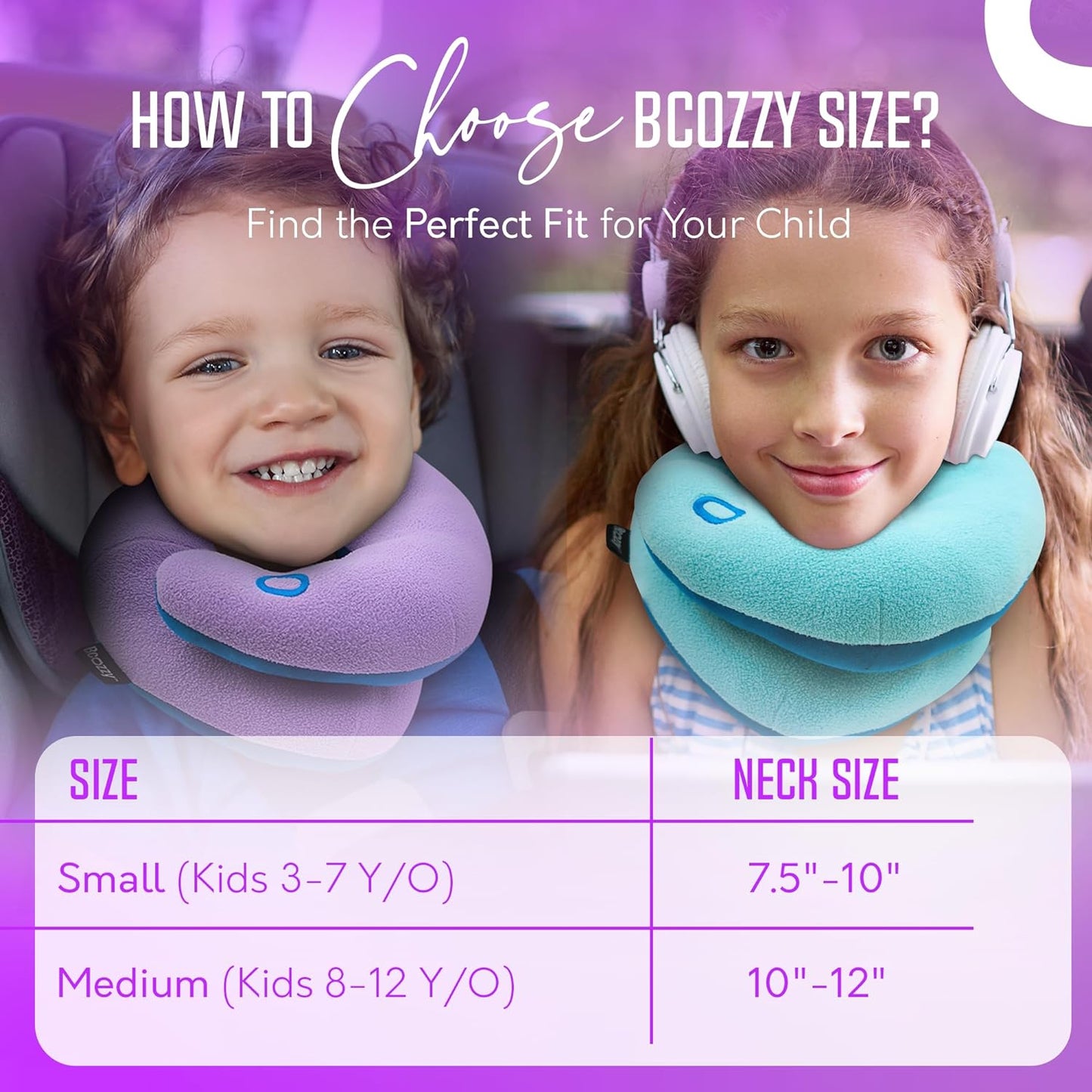 BCOZZY Kids Travel Neck Pillow (8-12 Y/O) – Patented Soft Child Pillow for Head & Chin Support in Car, Airplane, and Road Trip Sleeping. Adjustable Size. Carry Bag. Fully Washable. Medium, Gray