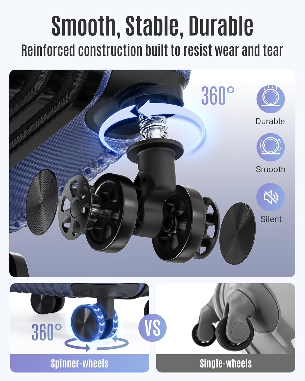LIGHT FLIGHT Carry On Luggage 22x14x9 Airline Approved, Durable Hard Shell Carry On Suitcases with Wheels, Expandable Hardside Lightweight Travel Luggage with TSA Lock 20 Inch Carry on, Navy Blue