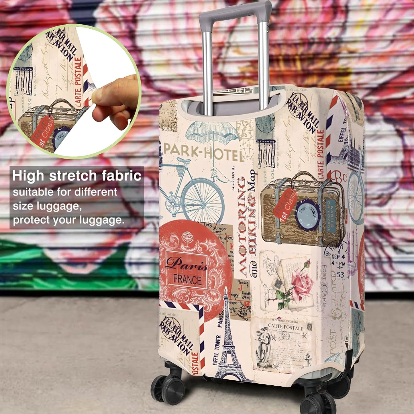Travel Luggage Cover Suitcase Protector Fits 18-32 Inch Luggage Wheel Covers Patterned Travel Related Items Flower Luggage Protector Elastic Luggage Anti-scratch Suitcase Cover S