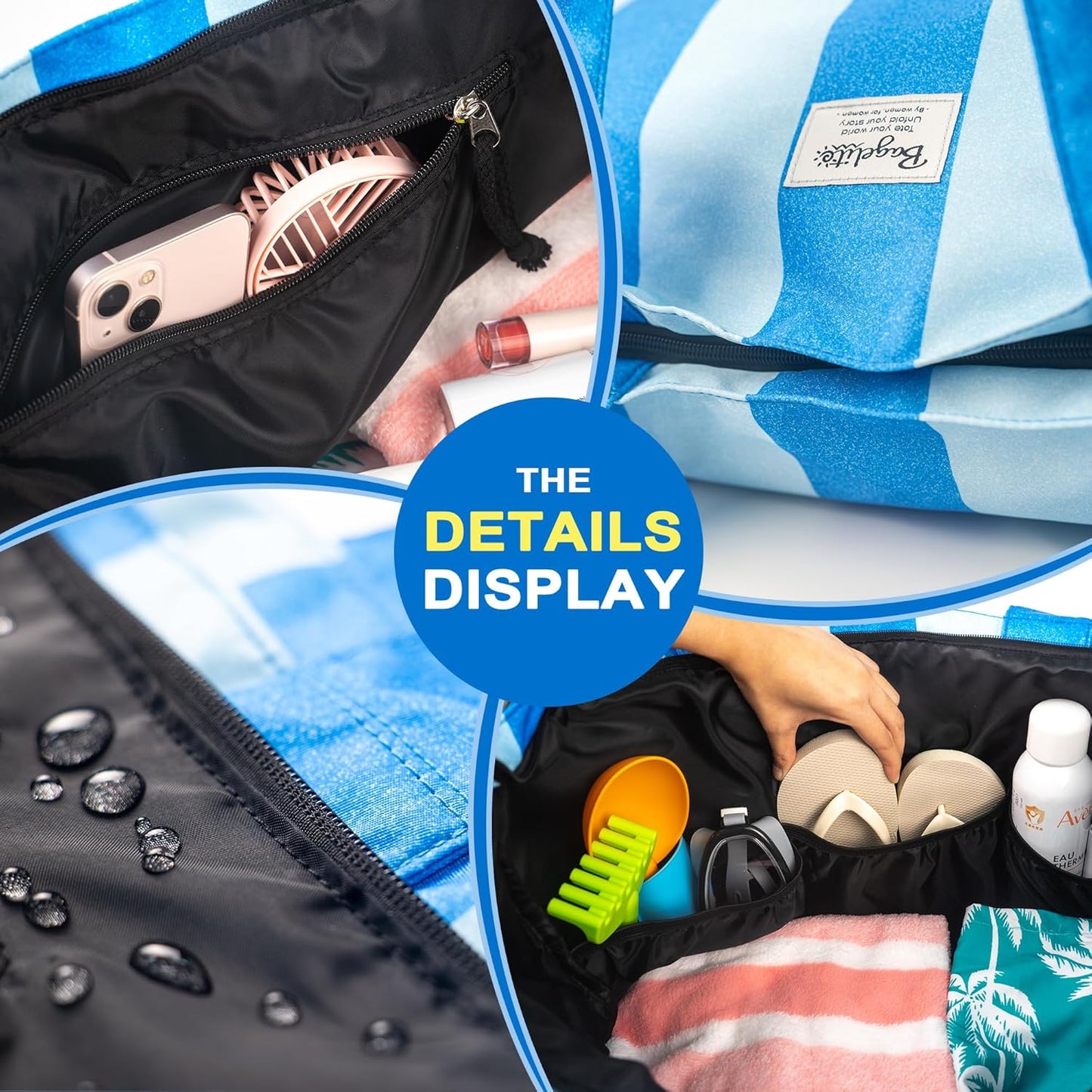 Beach Bags Waterproof Sandproof, XL Large Pool Tote Bag for Women