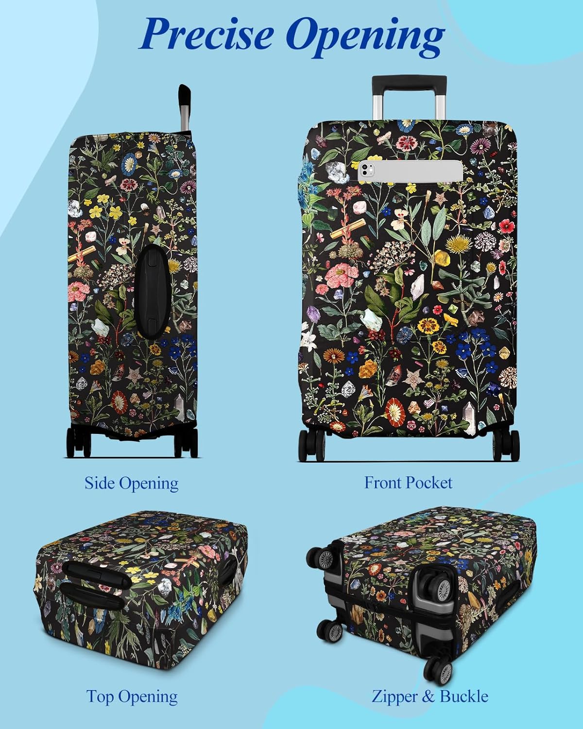 Slohif Luggage Cover for Suitcase Tsa Approved Protector - Luggage Sleeve Large Suit Case Cover Travel Stretch Baggage Case Protective Washable Fit 22-24 Inch Flower S