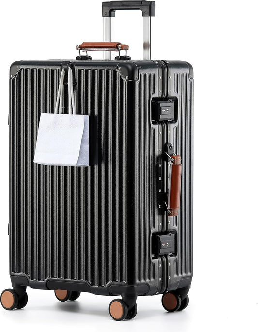 HotWay 20 Inch Carry On Luggage with Leather Handle, PC Zipperless Suitcase with Spinner Wheels and TSA Locks, 22x14x9 Airline Approved Luggage for Travel, Black