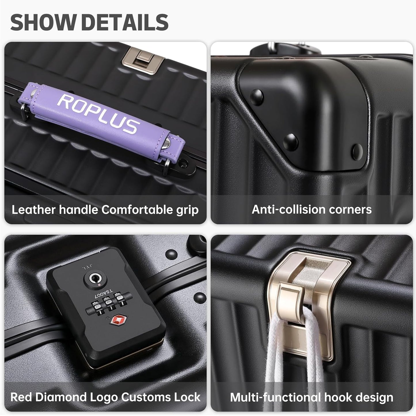 Aluminium Frame Checked-Luggage with Smooth Jelly Wheels, Hardside Zipperless Rolling Suitcase with TSA Lock (BlackPurple, 24-Inch)