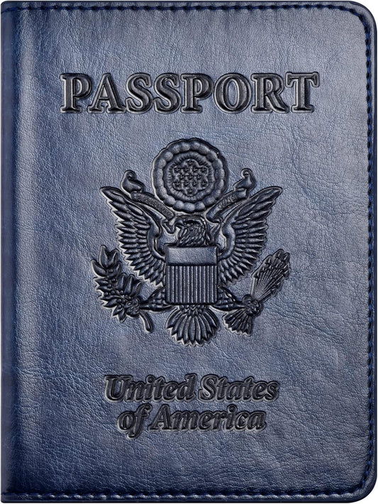 Passport and Vaccine Card Holder Combo, Passport Holder with Vaccine Card Slot, Passport Wallet, Passport Cover, Passport Case, Passport Holder for Women and Men(AB-Dark blue)