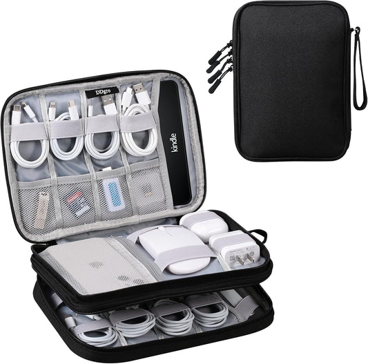 DDgro Travel Electronics Organizer Pouch Bag for Tech Gadgets & Airplane Accessories, for Cables/Cords & Chargers/iPad Mini (Large, Black)