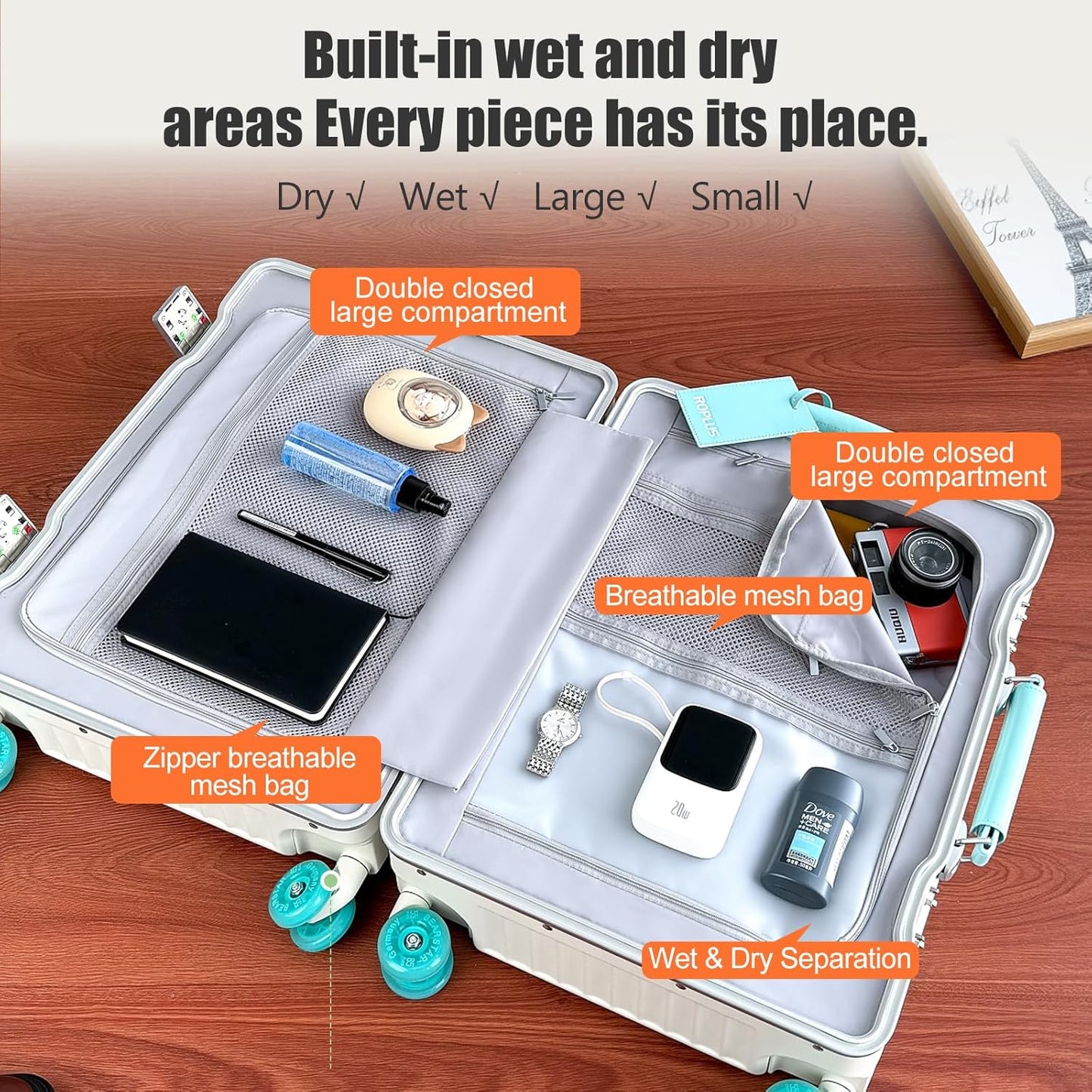 Aluminium Frame Checked-Luggage with Smooth Jelly Wheels, Hardside Zipperless Rolling Suitcase with TSA Lock (WhiteGreen, 28-Inch)