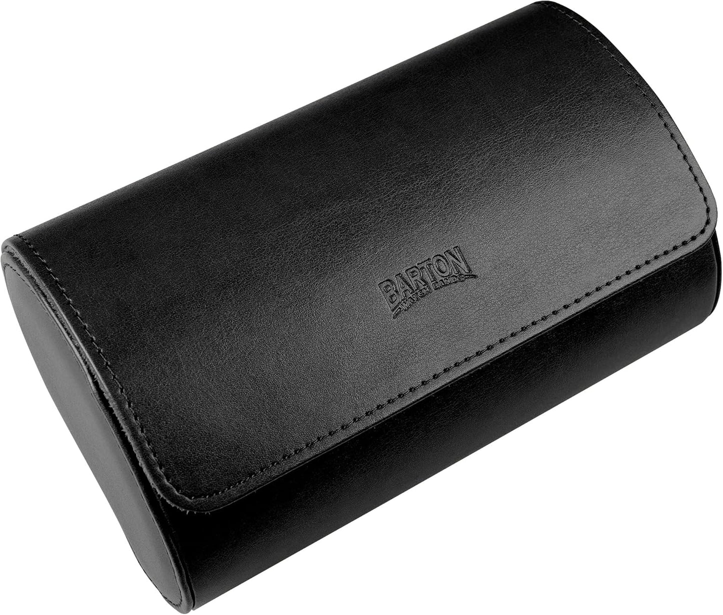 Barton Watch Bands BARTON Watch Roll - Black Recycled Leather Travel Case & Band Storage 2