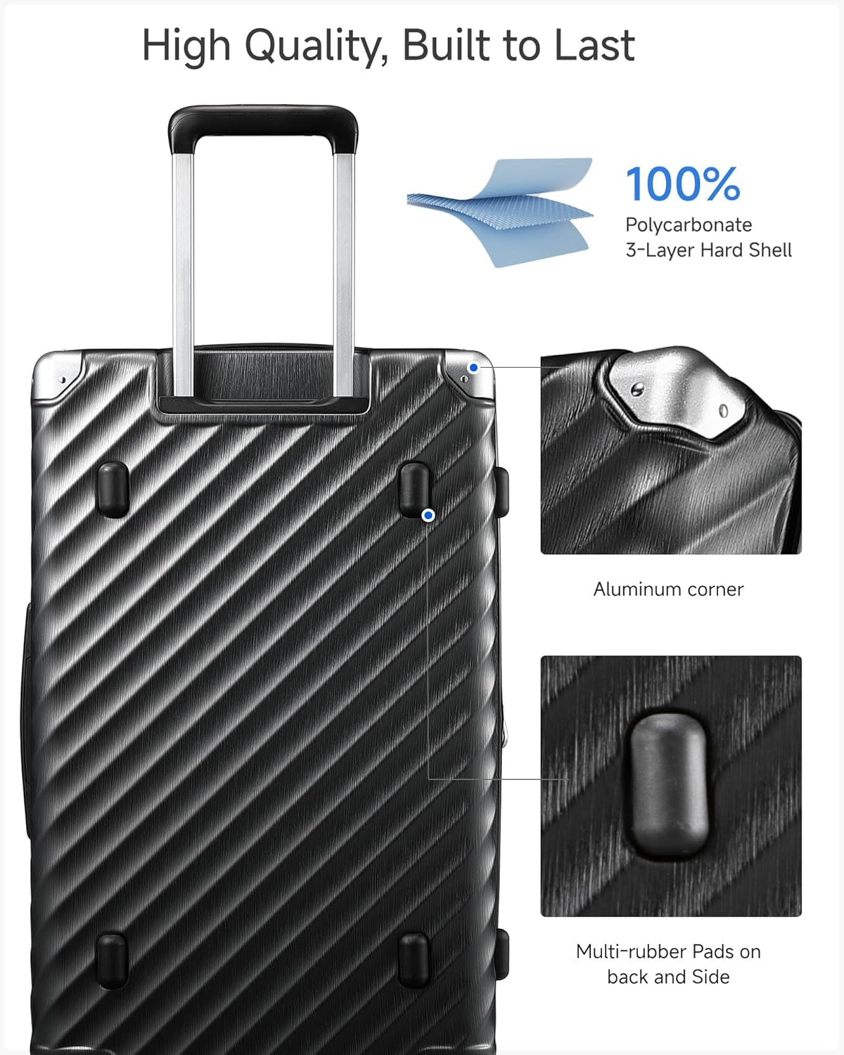 Trunk Luggage, Expandable PC Hard Shell Large Checked 28 Inch Suitcase with Shock - Absorbing Wheels & TSA Lock, Black, 91L - 105L