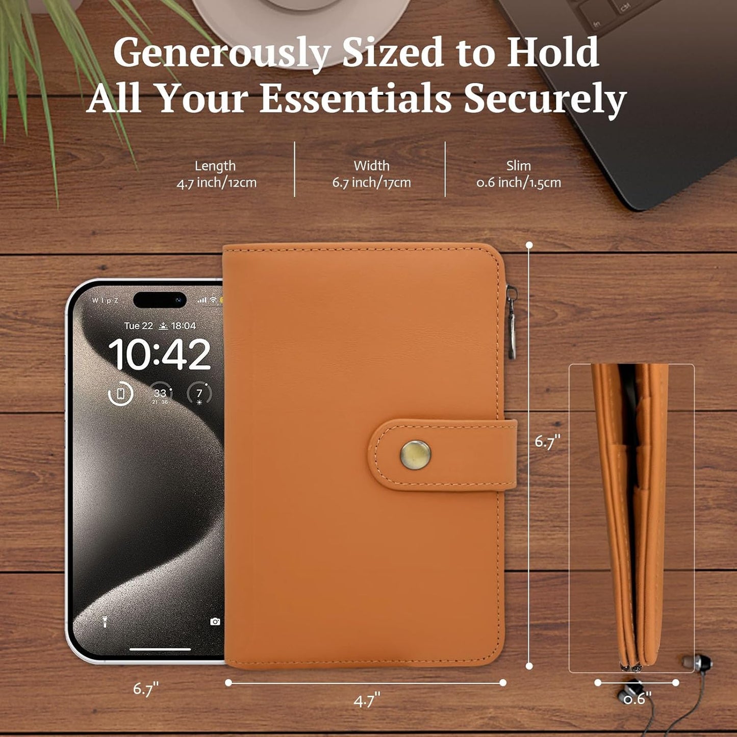 Full Grain Leather Passport Wallet, RFID Blocking Passport Holder with AirTag Slot, Multi Compartment Travel Wallet for Women & Men, Secure Passport Cover Case for Airport Essentials (Brown)