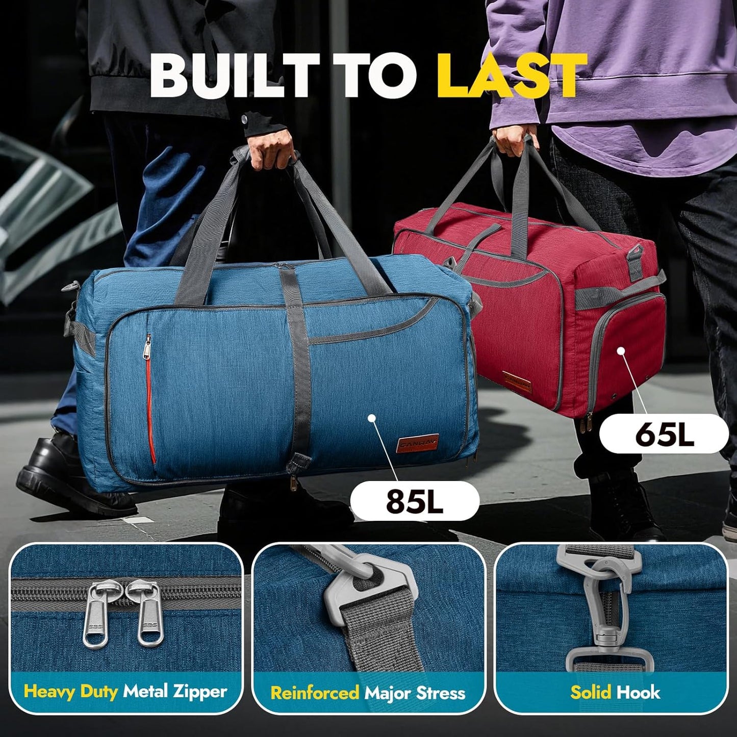 Canway 85L Travel Duffel Bag, Foldable Weekender Bag with Shoes Compartment for Men Women Water-proof & Tear Resistant