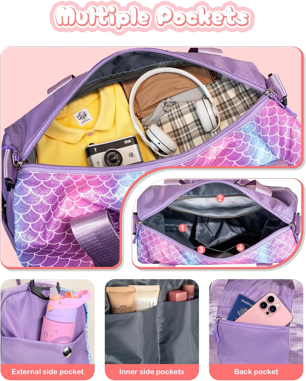 Valentines Day Gift for Girls-Girl Gym Bag with Shoe Compartment, Kid Personalized Weekender Overnight Bags, Initial Travel Tote with Makeup Pouch, Easter Gifts for Teen Daughter (Letter Q)