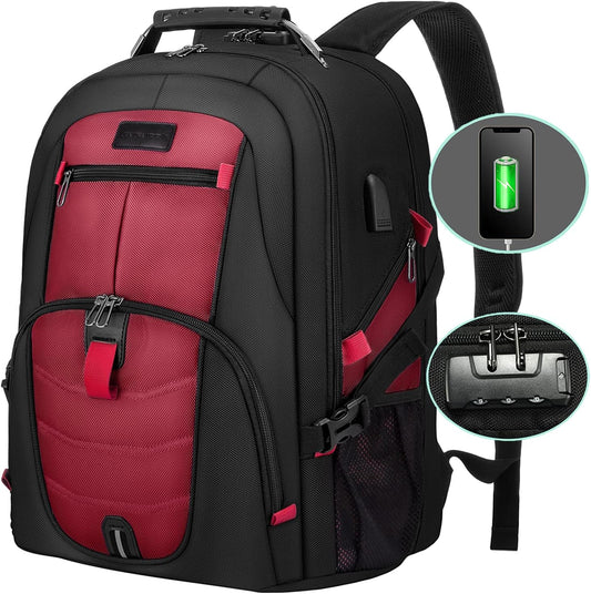 LOVEVOOK Travel Laptop Backpack Waterproof Anti Theft Backpack with Lock and USB Charging Port Large 17-17.3 Inch Computer Business Backpack for Women Men Red