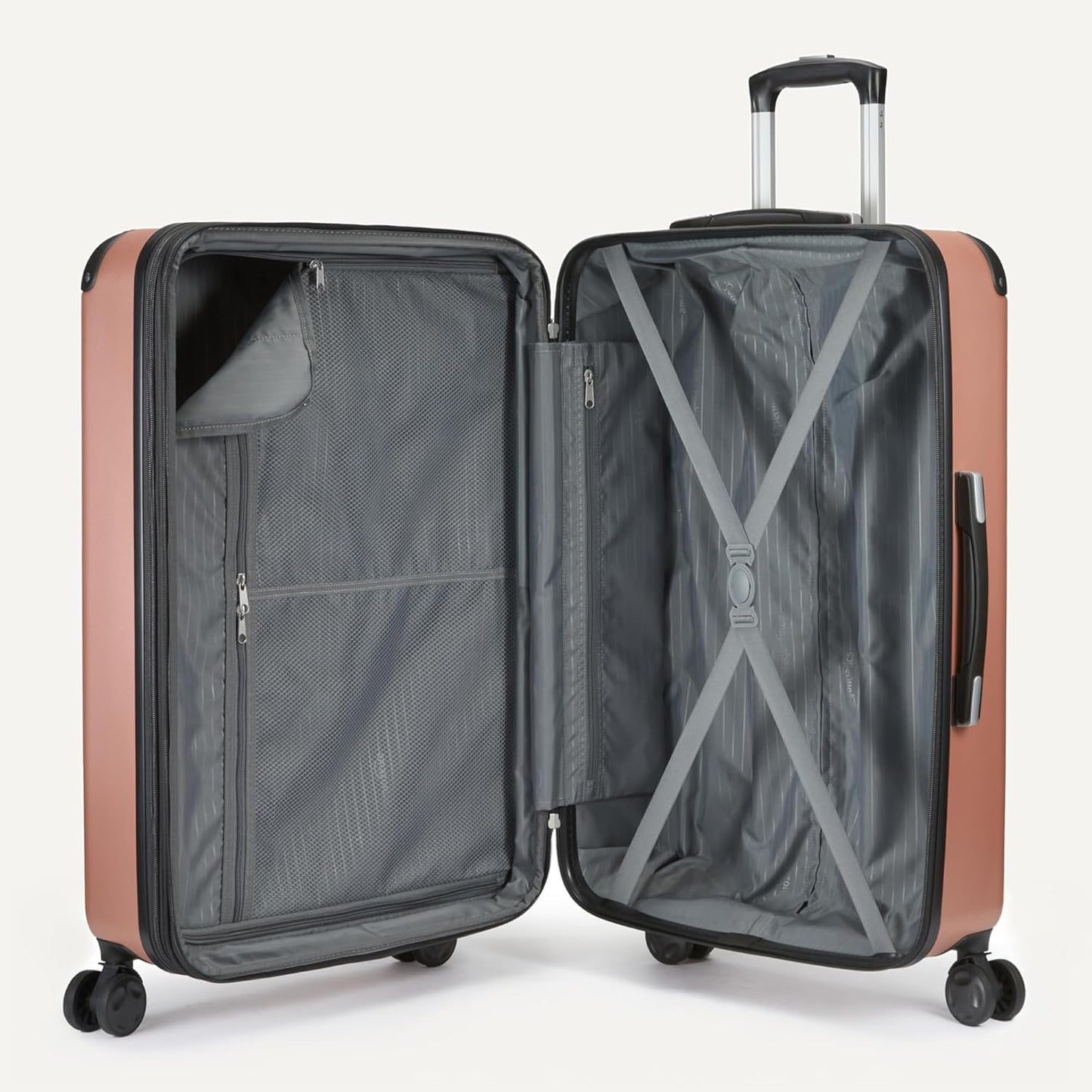 Amazon Basics 3-Piece Luggage Set, Including Carry-On Luggage (22" Expandable Hardside Suitcase With 8 Spinner Wheels), 15" Tote Bag, and 10" Compact Travel Bag, Rose Gold