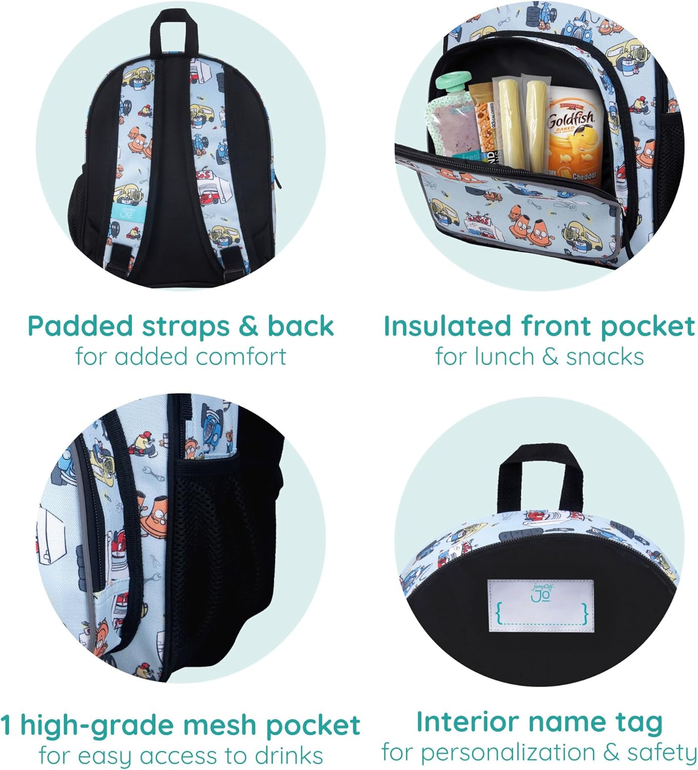 Wildkin JumpOff Jo 12-inch Kids Backpack – Lightweight, Durable Toddler Bag - Jo's Garage