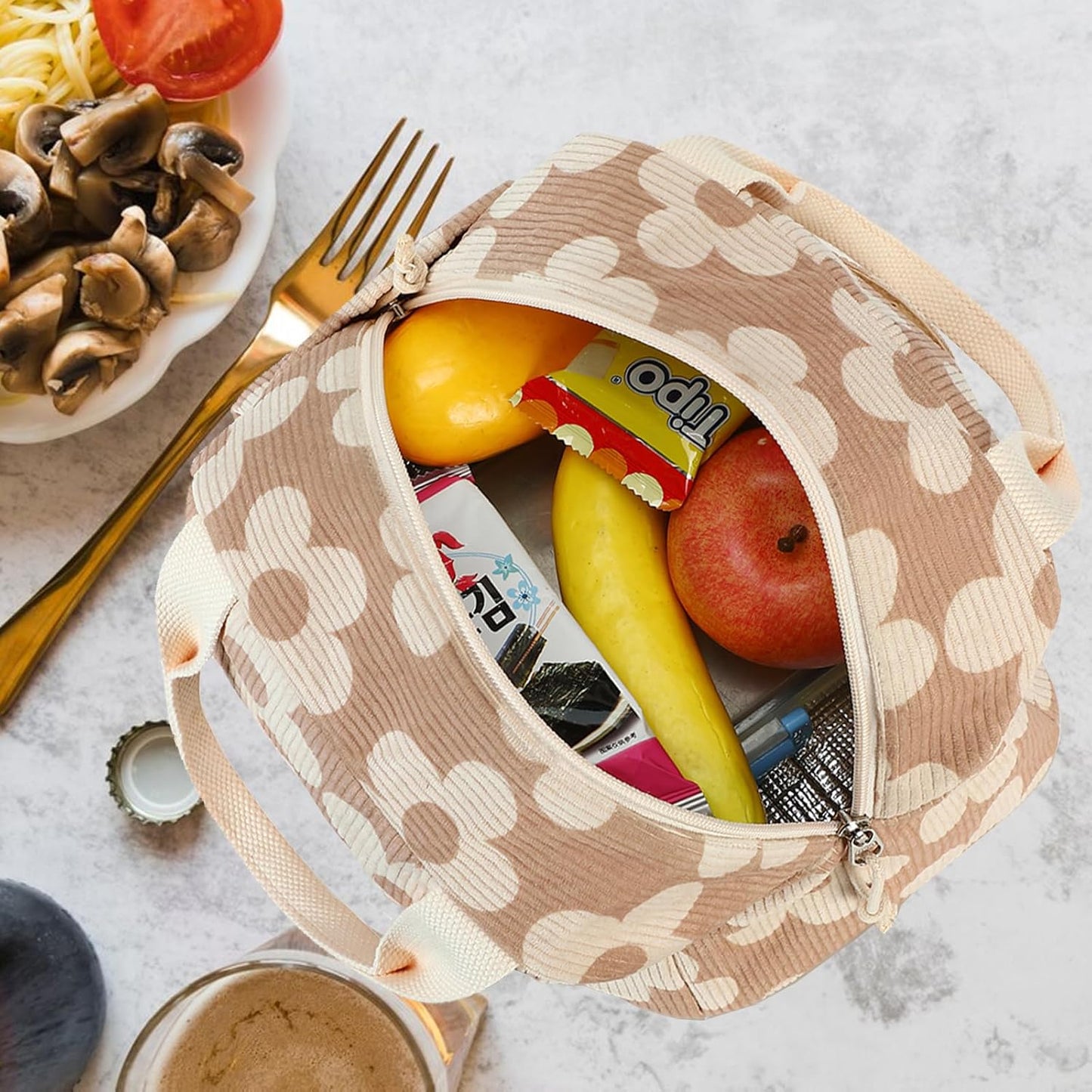Bluboon Lunch Bag for Women Men Cute Corduroy Lunch Tote Bags Reusable Insulated Lunch Box Large Capacity Reusable Insulated Cooler for Work Picnic or Travel