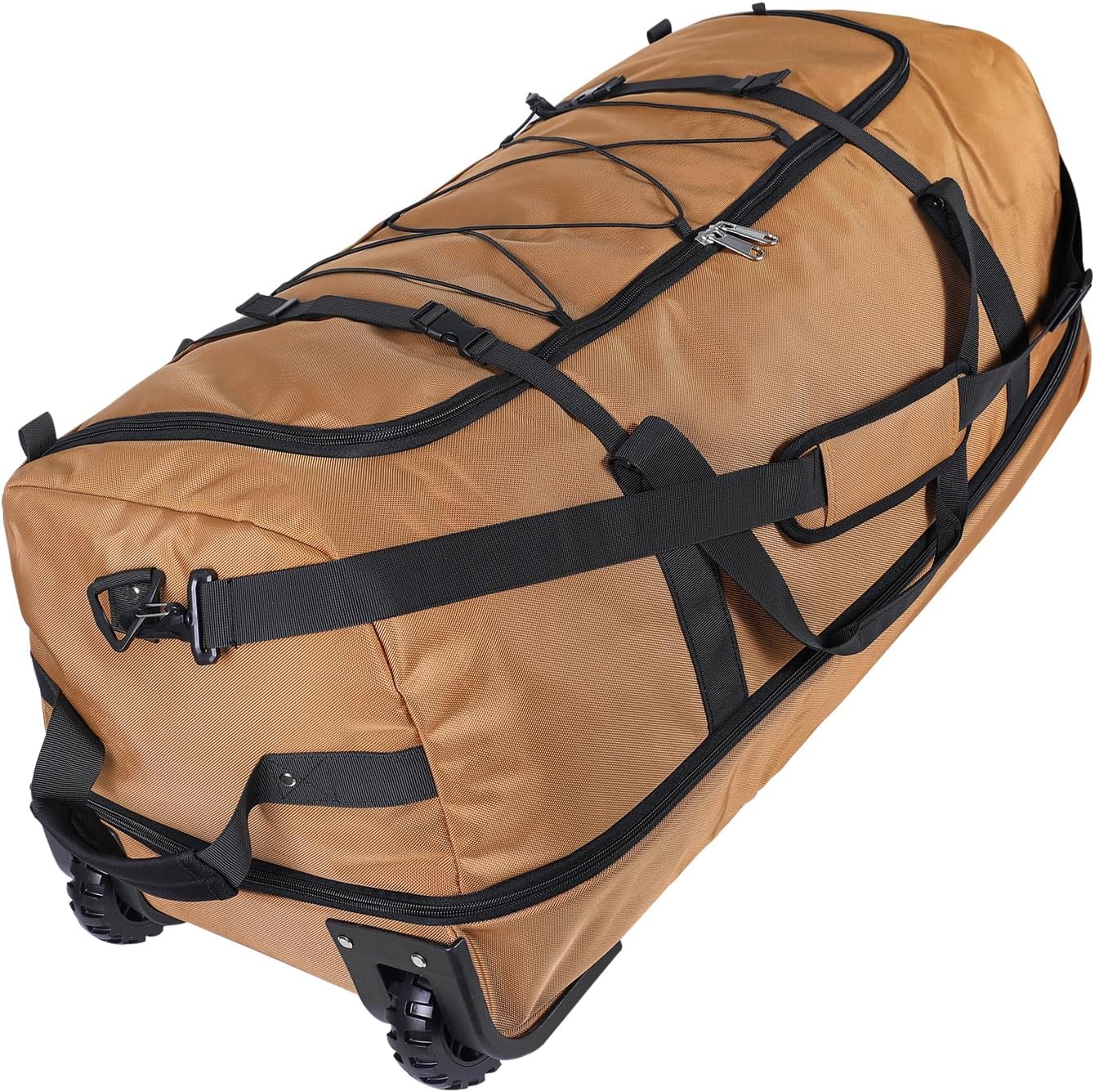 110L Expandable to 140L 32” Foldable Oxford Soft-Sided Rolling Duffle Bag with 2 Heavy-Duty Wheels,3 Large Compartments,Adjustable Shoulder Strap and Attached Organizer Pouch,Coffee