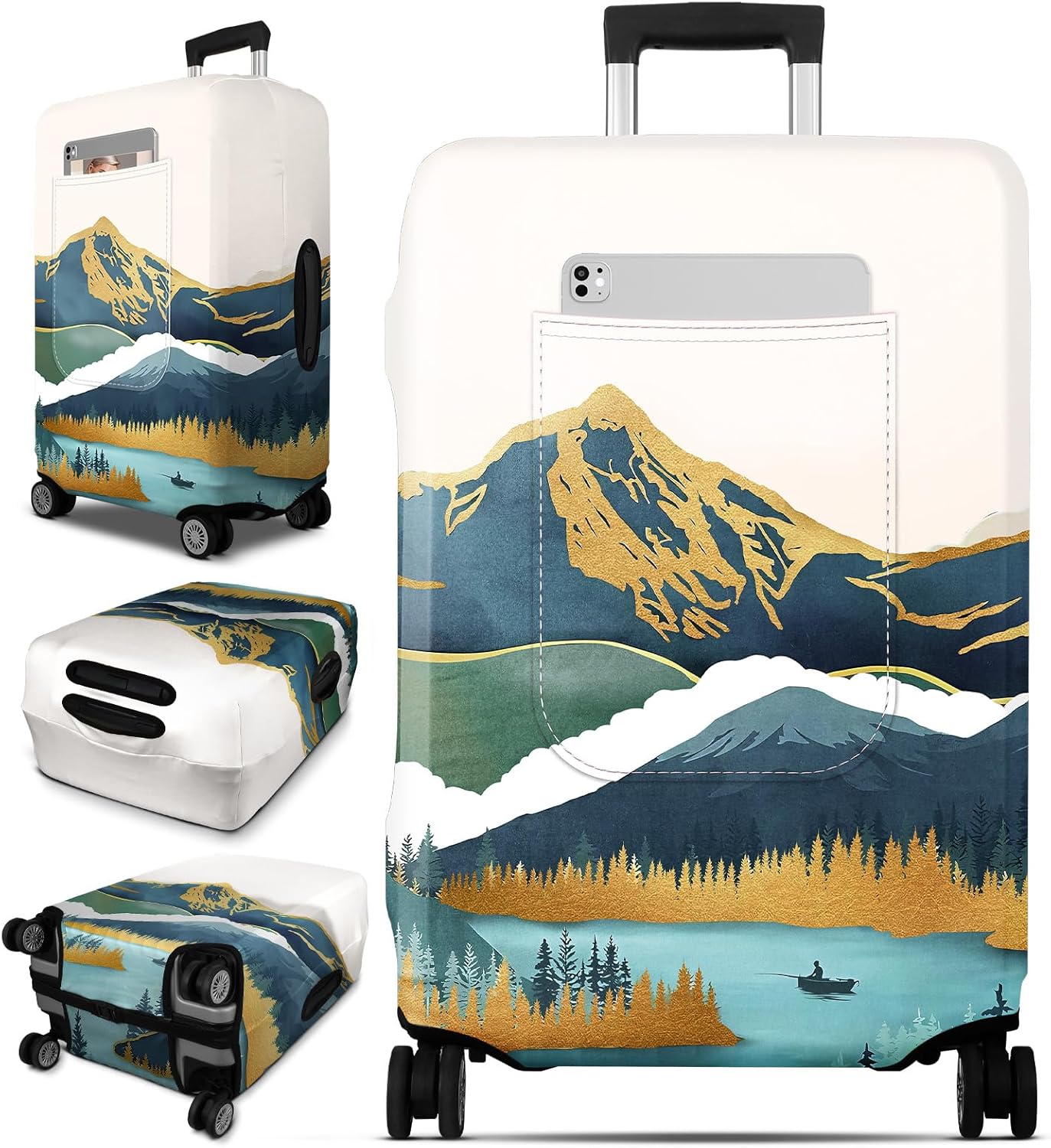 Slohif Luggage Cover for Suitcase Tsa Approved Protector - Luggage Sleeve Large Suit Case Cover Travel Stretch Baggage Case Protective Washable Fit 30-32 Inch Mountain XL