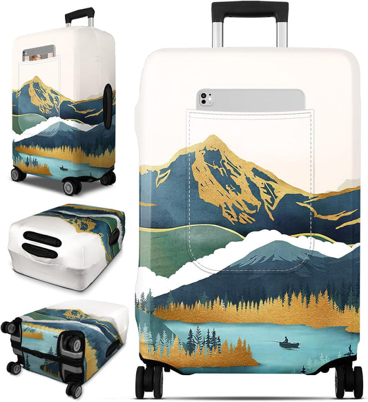 Slohif Luggage Cover for Suitcase Tsa Approved Protector - Luggage Sleeve Large Suit Case Cover Travel Stretch Baggage Case Protective Washable Fit 26-28 Inch Mountain M