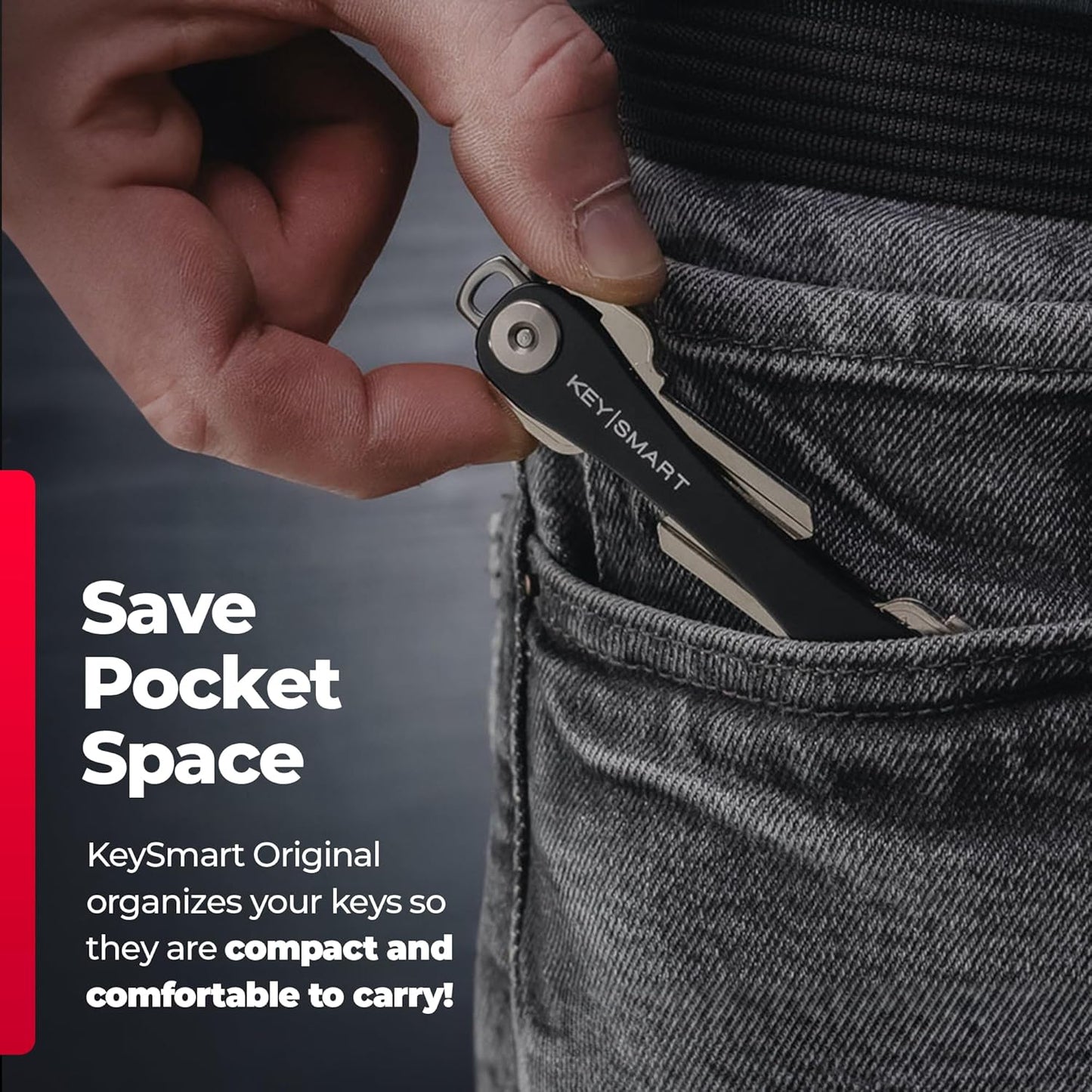 KEYSMART Key Holder for Keychain - Compact Key Organizer for Key Chain, Minimalist Clutter-Free EDC Keychains, Key Ring for Car Fobs Key Chains, Expandable (Up to 8 Keys, Black Flex)