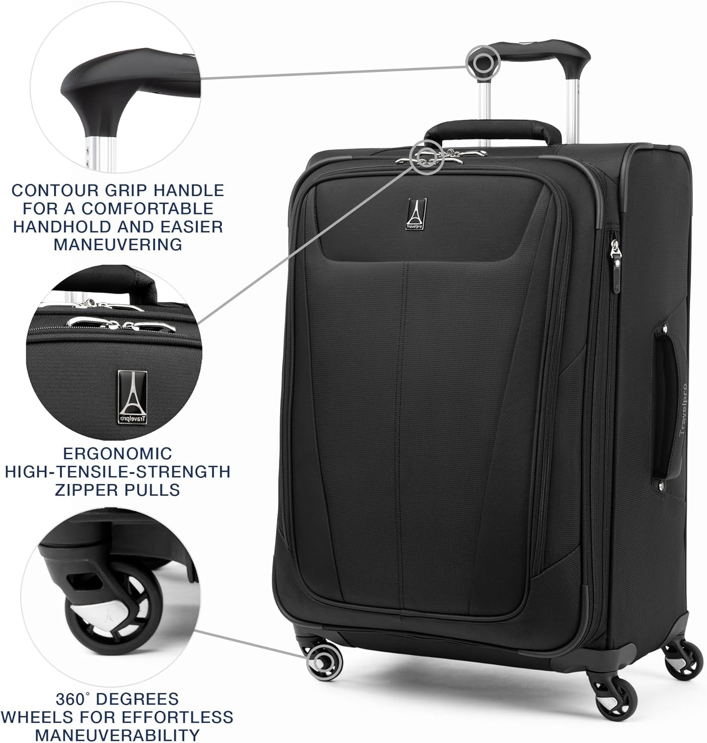 Travelpro Maxlite 5 Softside Expandable Checked Luggage with 4 Spinner Wheels, Lightweight Suitcase, Men and Women, Black, Checked Medium 25-Inch