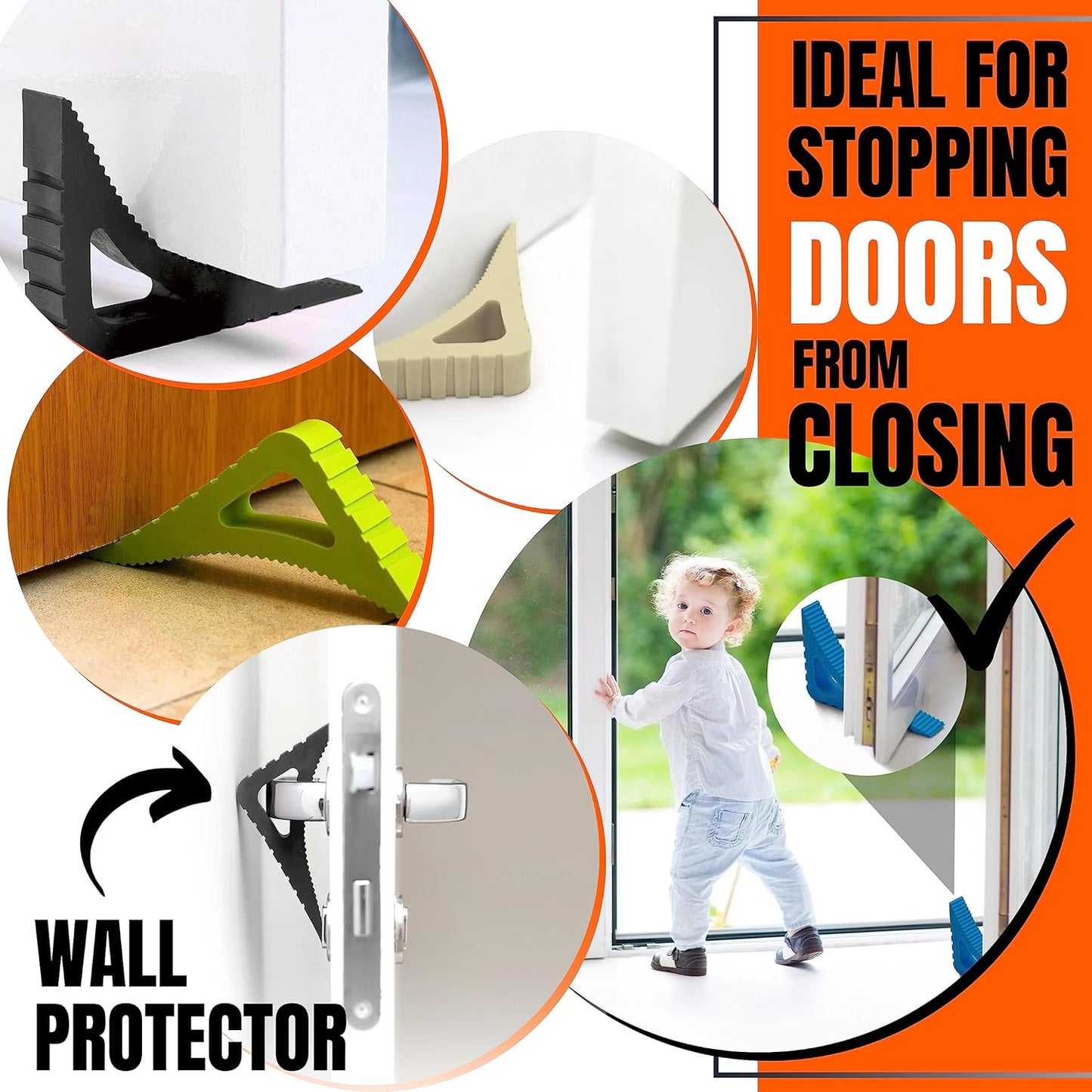 Door & Window Stopper - Flexible Rubber Door Stop, Award-Winning Wedge, Decorative Bottom Security, Colorful Large Doorstop