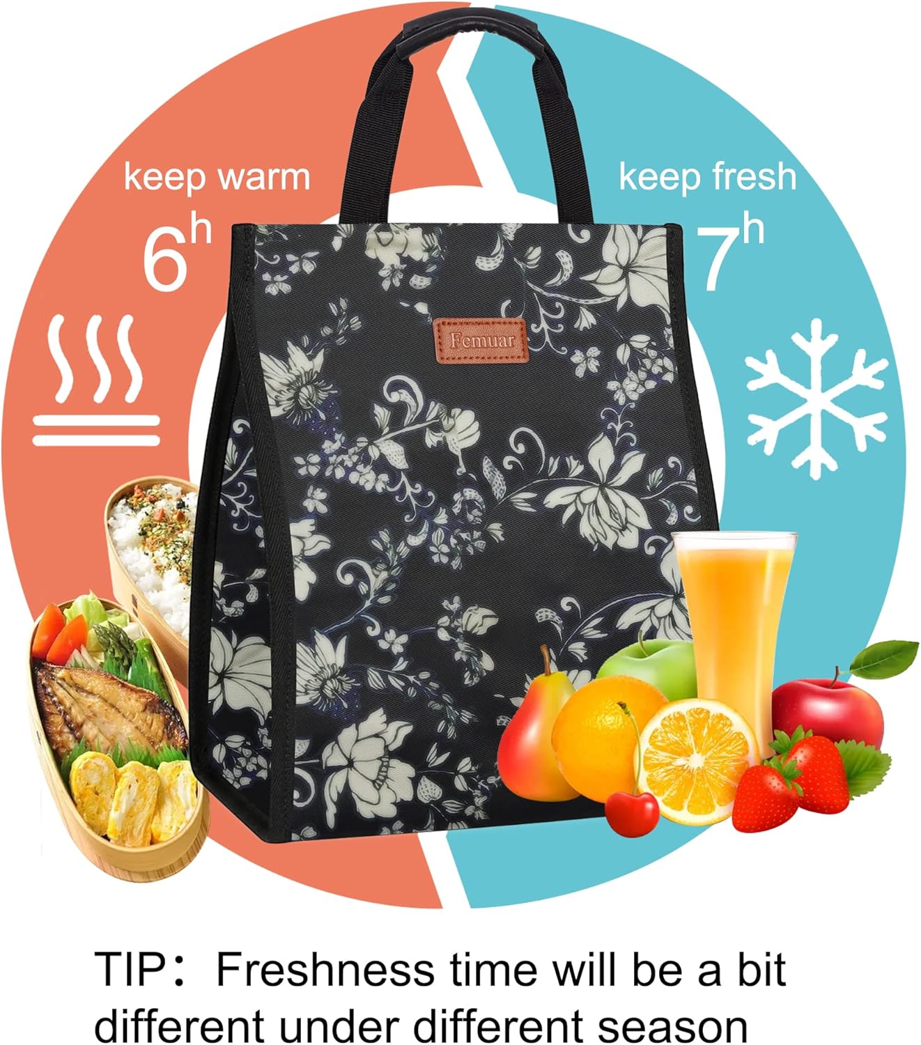 Lunch Bags for Women Insulated Reusable Lunch Tote with Internal Pocket, Lunch Tote bag for Work（Rose）