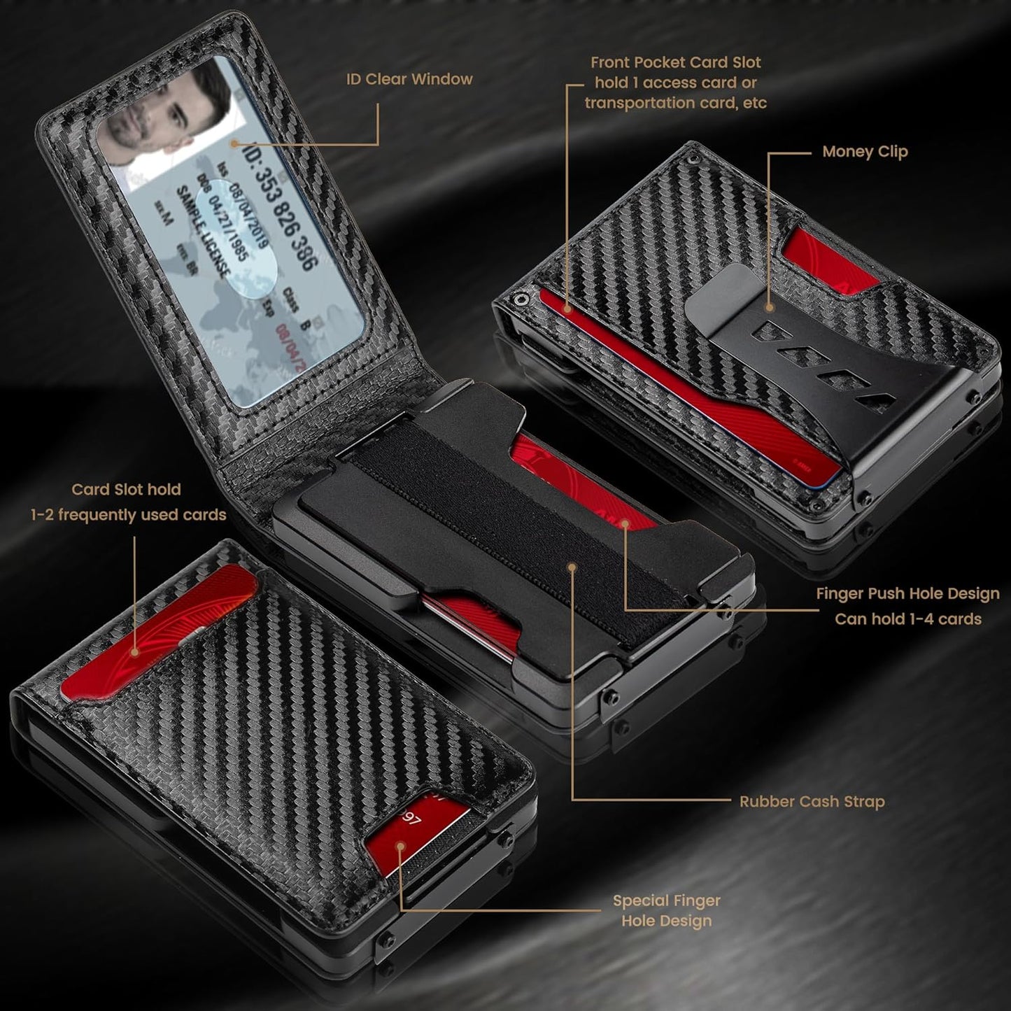 Wallet for Men Newly Upgraded Magnetic Minimalist Slim Men’s Wallet, RFID Blocking Mens Wallet with Money Clip & ID Window, Metal Compact Wallet with Nice Gift Box (Carbon Fiber)