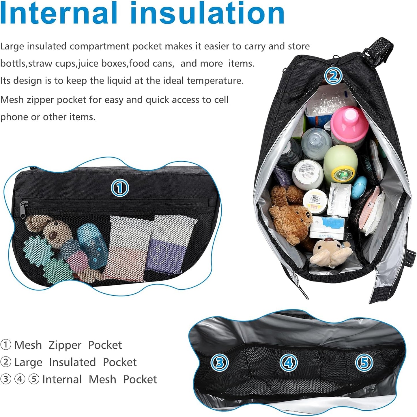 Accmor Insulated Side Sling Stroller Saddle Bag Organizer, Universal Stroller Organizer, Stroller Bag Caddy Organizer