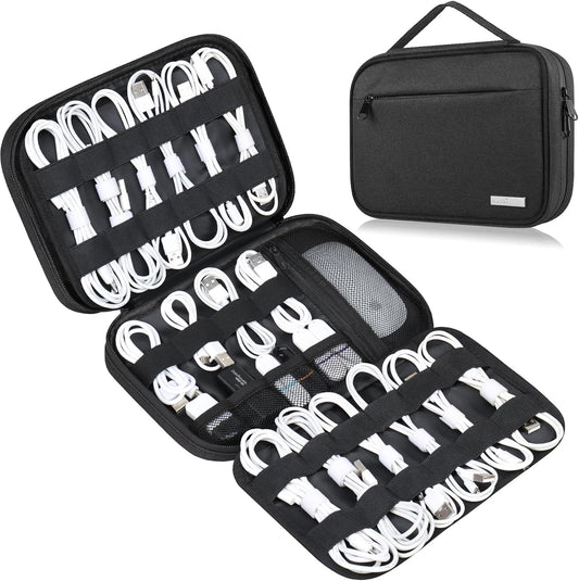 Lacdo Cord Organizer Travel, Cable Organizer Bag Case, Portable Electronics Organizer Travel Case, 6 Layer Large Capacity Charging Cords Storage organizer for Cables, SD Card, Travel Essentials, Black