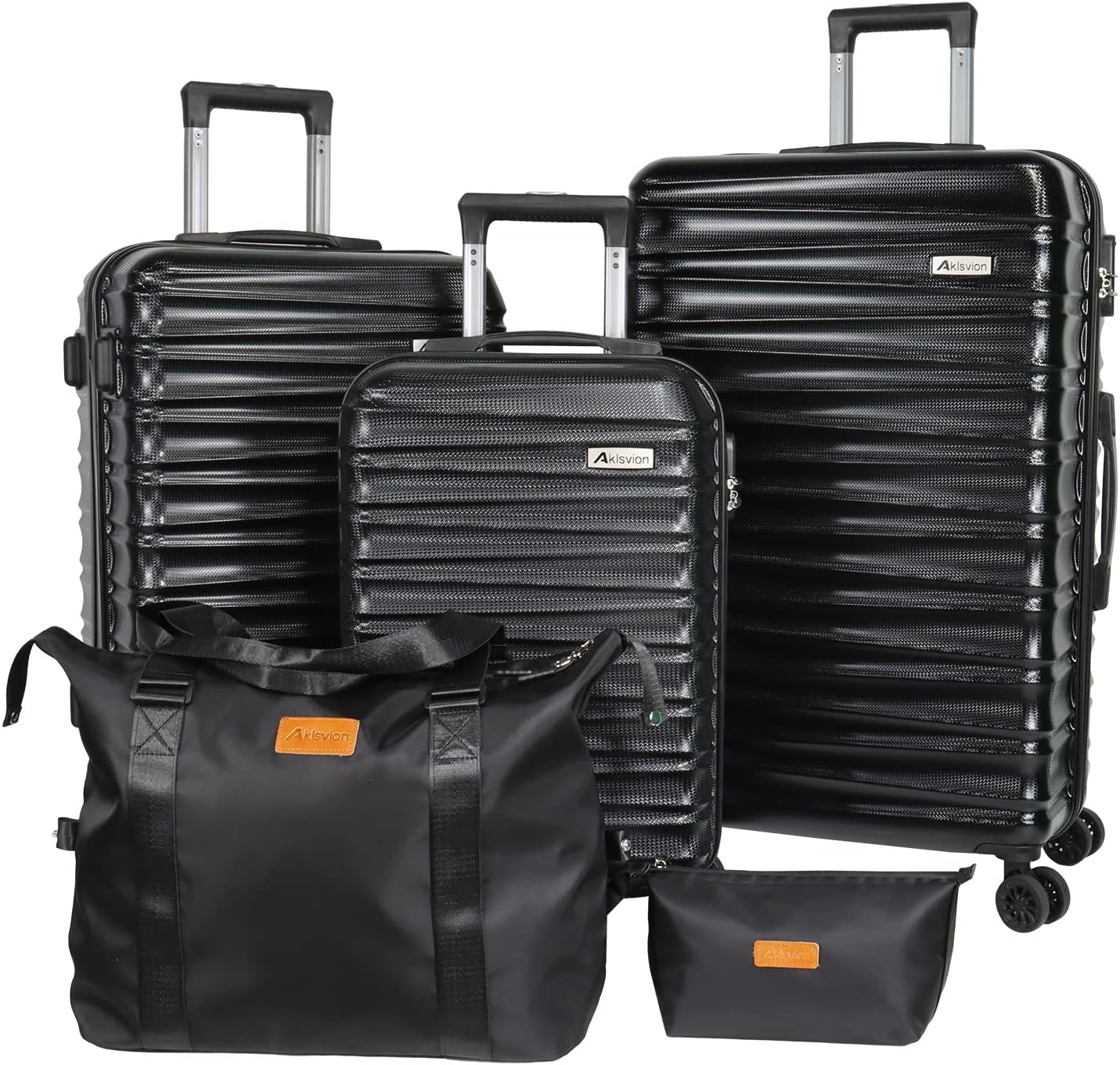 Luggage Sets 3 Piece(20/24/28)-Suitcase Set- Luggage with Wheels-PC + ABS Durable Lightweight Rotating hardshell suitcase 5PCS (Black)…