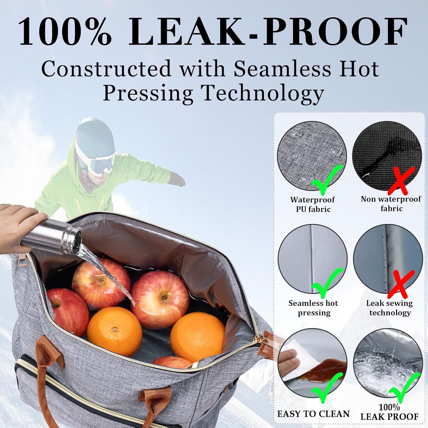 TuErCao Adult Lunch Box - Insulated Lunch Bag Women for Work, Soft Cooler for Beach Travel Picnic, Ladies Lunch Tote Bag for Office, Grey